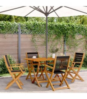 vidaXL Folding Chairs 4 pcs Black Solid Wood Acacia