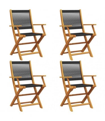 vidaXL Folding Chairs 4 pcs Black Solid Wood Acacia