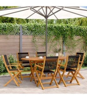 vidaXL Folding Chairs 6 pcs Black Solid Wood Acacia