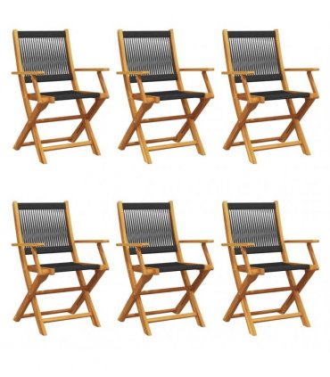 vidaXL Folding Chairs 6 pcs Black Solid Wood Acacia