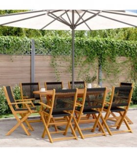vidaXL Folding Chairs 8 pcs Black Solid Wood Acacia