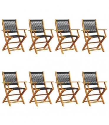 vidaXL Folding Chairs 8 pcs Black Solid Wood Acacia