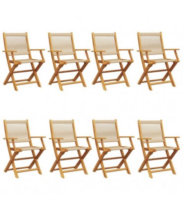vidaXL Folding Chairs 8 pcs Beige Solid Wood Acacia