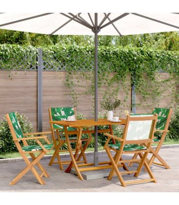 vidaXL Folding Chairs 4 pcs Green Fabric and Solid Wood