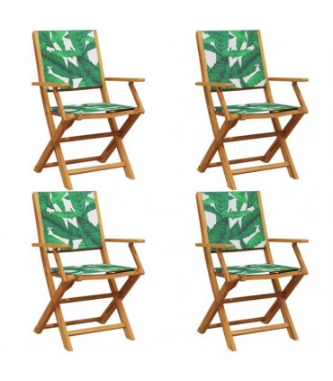 vidaXL Folding Chairs 4 pcs Green Fabric and Solid Wood