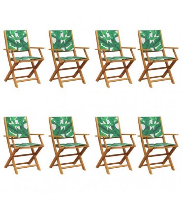 vidaXL Folding Chairs 8 pcs Green Fabric and Solid Wood