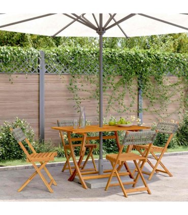 vidaXL Folding Chairs 4 pcs Grey Poly Rattan and Solid Wood