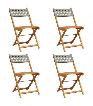 vidaXL Folding Chairs 4 pcs Grey Poly Rattan and Solid Wood