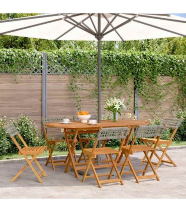 vidaXL Folding Chairs 6 pcs Grey Poly Rattan and Solid Wood