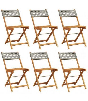 vidaXL Folding Chairs 6 pcs Grey Poly Rattan and Solid Wood