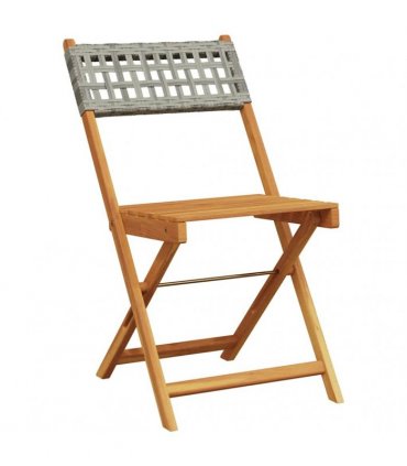 vidaXL Folding Chairs 6 pcs Grey Poly Rattan and Solid Wood