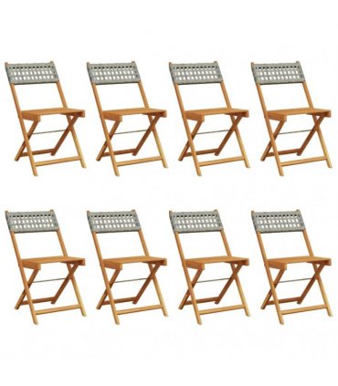 vidaXL Folding Chairs 8 pcs Grey Poly Rattan and Solid Wood