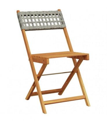 vidaXL Folding Chairs 8 pcs Grey Poly Rattan and Solid Wood