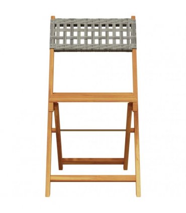 vidaXL Folding Chairs 8 pcs Grey Poly Rattan and Solid Wood