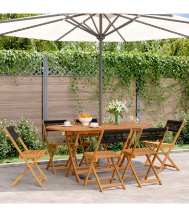 vidaXL Folding Chairs 6 pcs Black Solid Wood Acacia