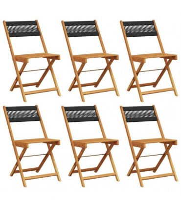 vidaXL Folding Chairs 6 pcs Black Solid Wood Acacia