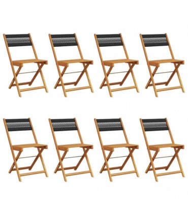 vidaXL Folding Chairs 8 pcs Black Solid Wood Acacia
