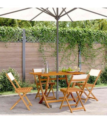 vidaXL Folding Chairs 4 pcs Cream White Fabric and Solid Wood