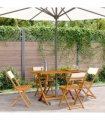 vidaXL Folding Chairs 4 pcs Cream White Fabric and Solid Wood