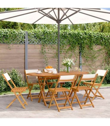 vidaXL Folding Chairs 6 pcs Cream White Fabric and Solid Wood