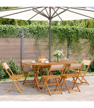 vidaXL Folding Chairs 6 pcs Beige Fabric and Solid Wood