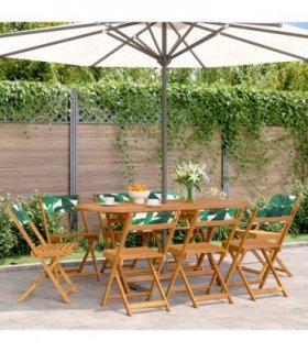 vidaXL Folding Chairs 8 pcs Green Fabric and Solid Wood