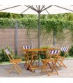 vidaXL Folding Chairs 4 pcs Blue and White Fabric and Solid Wood