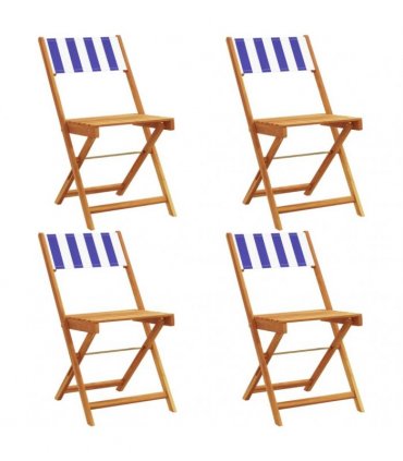 vidaXL Folding Chairs 4 pcs Blue and White Fabric and Solid Wood