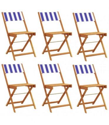 vidaXL Folding Chairs 6 pcs Blue and White Fabric and Solid Wood