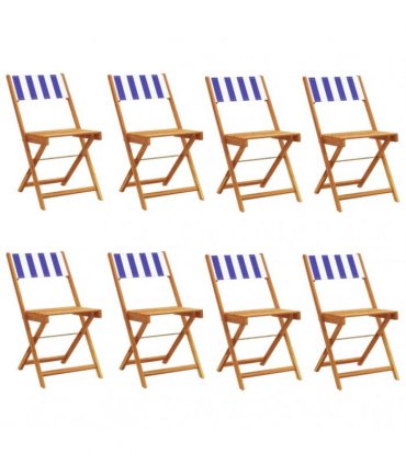 vidaXL Folding Chairs 8 pcs Blue and White Fabric and Solid Wood