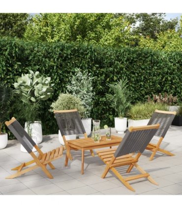 vidaXL Folding Chairs 4 pcs Grey Solid Wood Acacia