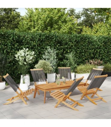 vidaXL Folding Chairs 6 pcs Grey Solid Wood Acacia