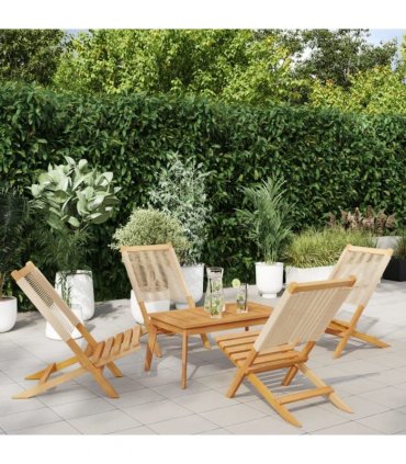 vidaXL Folding Chairs 4 pcs Beige Solid Wood Acacia