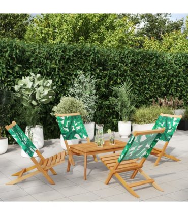 vidaXL Folding Chairs 4 pcs Green Fabric and Solid Wood