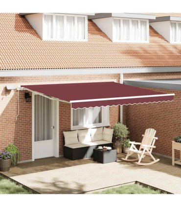 vidaXL Manual Awning with Solar LED 4 x 3 m Burgundy 100% Polyester