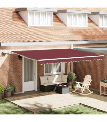 vidaXL Manual Awning with Solar LED 4.5 x 3 m Burgundy 100% Polyester