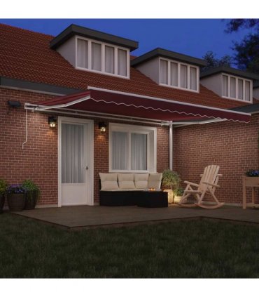 vidaXL Manual Awning with Solar LED 4.5 x 3 m Burgundy 100% Polyester