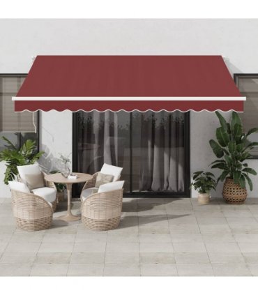 vidaXL Manual Awning with Solar LED 4 x 3.5 m Burgundy 100% Polyester