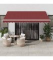 vidaXL Manual Awning with Solar LED 4 x 3.5 m Burgundy 100% Polyester
