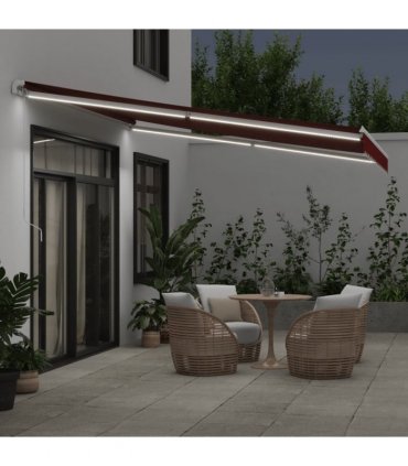 vidaXL Manual Awning with Solar LED 4 x 3.5 m Burgundy 100% Polyester