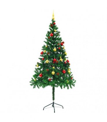 vidaXL Artificial Pre-lit Christmas Tree with Baubles Green 180 cm