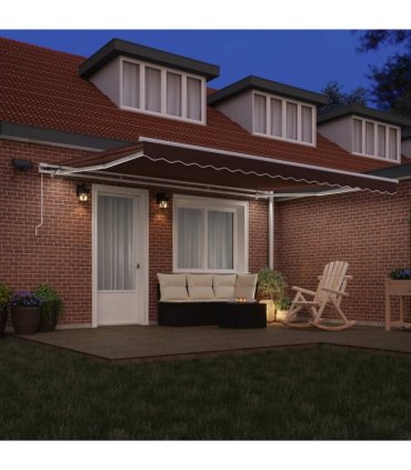 vidaXL Manual Awning with Solar LED 4.5 x 3 m Brown 100% Polyester