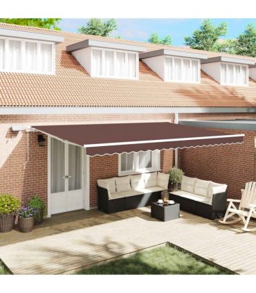 vidaXL Manual Awning with Solar LED 5 x 3 m Brown 100% Polyester