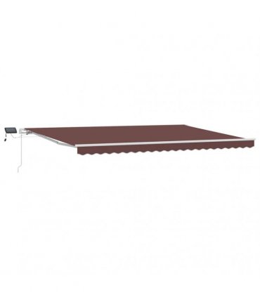 vidaXL Manual Awning with Solar LED 5 x 3 m Brown 100% Polyester