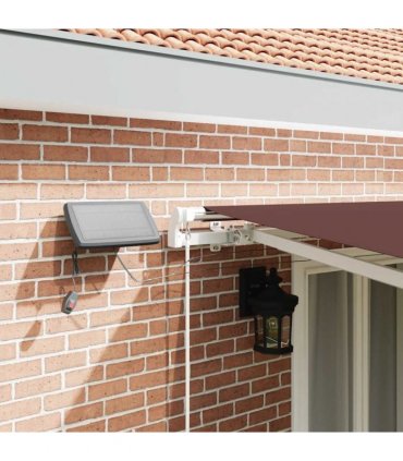 vidaXL Manual Awning with Solar LED 5 x 3 m Brown 100% Polyester