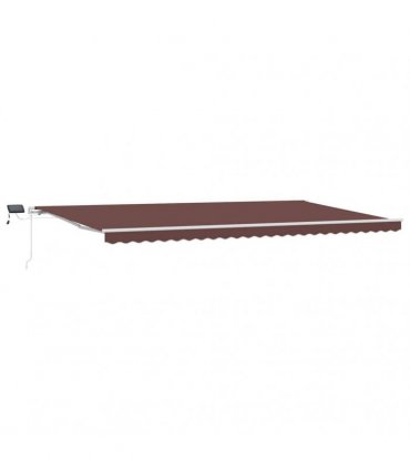 vidaXL Manual Awning with Solar LED 6 x 3 m Brown 100% Polyester