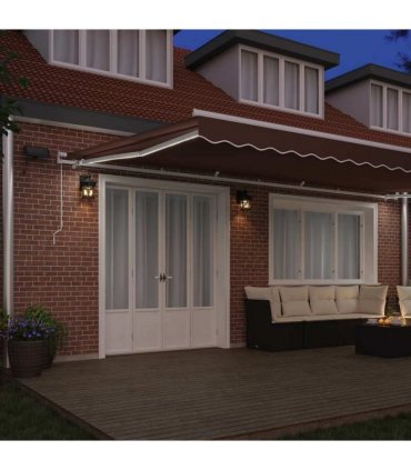 vidaXL Manual Awning with Solar LED 6 x 3 m Brown 100% Polyester