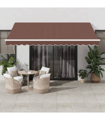 vidaXL Manual Awning with Solar LED 4 x 3.5 m Brown 100% Polyester