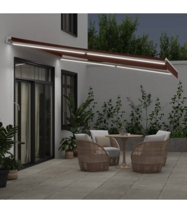 vidaXL Manual Awning with Solar LED 4 x 3.5 m Brown 100% Polyester