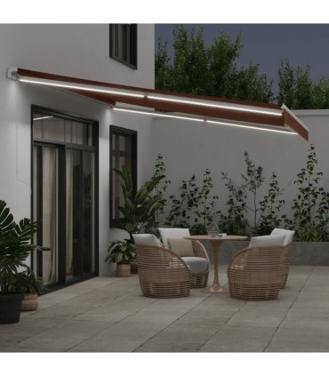 vidaXL Manual Awning with Solar LED 4.5 x 3.5 m Brown 100% Polyester